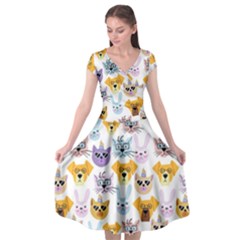 Funny Animal Faces With Glasses On A White Background Cap Sleeve Wrap Front Dress by SychEva