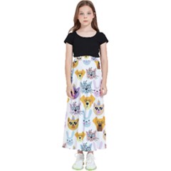 Funny Animal Faces With Glasses On A White Background Kids  Flared Maxi Skirt by SychEva