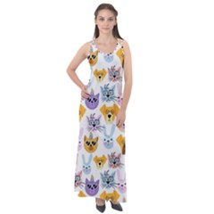 Funny Animal Faces With Glasses On A White Background Sleeveless Velour Maxi Dress by SychEva