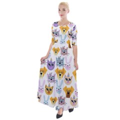 Funny Animal Faces With Glasses On A White Background Half Sleeves Maxi Dress by SychEva