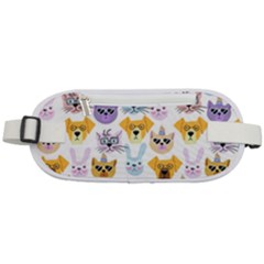 Funny Animal Faces With Glasses On A White Background Rounded Waist Pouch by SychEva