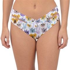 Funny Animal Faces With Glasses On A White Background Double Strap Halter Bikini Bottom by SychEva