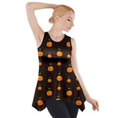 Halloween Pumpkins Pattern, Witch Hat Jack O  Lantern Side Drop Tank Tunic by Casemiro