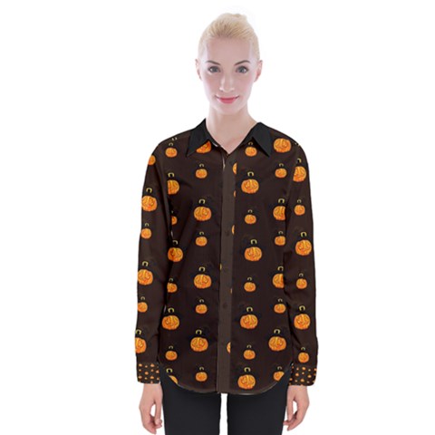 Halloween Pumpkins Pattern, Witch Hat Jack O  Lantern Womens Long Sleeve Shirt by Casemiro