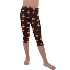 Halloween Pumpkins Pattern, Witch Hat Jack O  Lantern Kids  Lightweight Velour Capri Leggings  by Casemiro