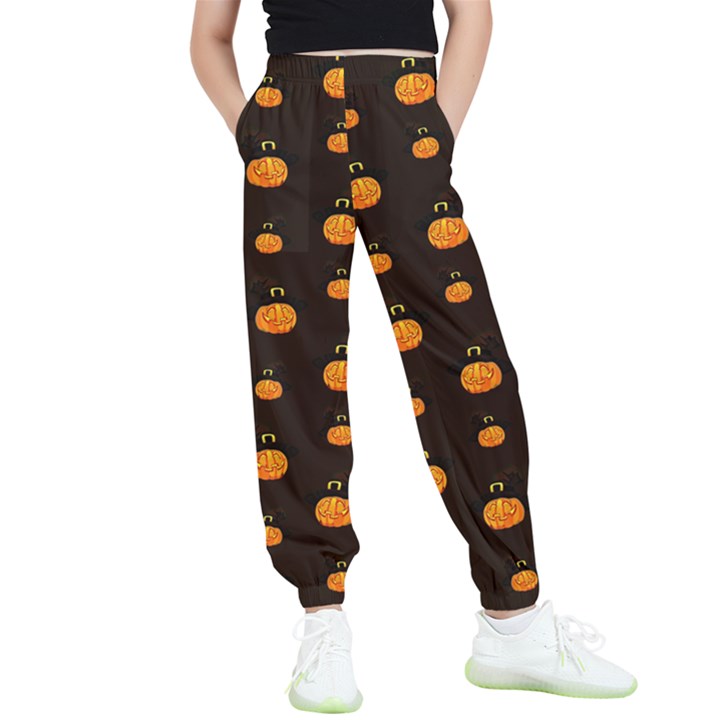 Halloween pumpkins pattern, witch hat Jack O  Lantern Kids  Elastic Waist Pants