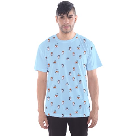 Cute Kawaii Dogs Pattern At Sky Blue Men s Sport Mesh Tee by Casemiro