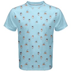 Cute Kawaii Dogs Pattern At Sky Blue Men s Cotton Tee by Casemiro