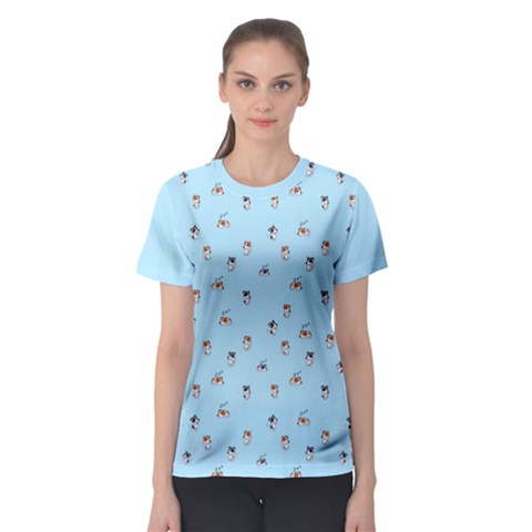 Cute Kawaii Dogs Pattern At Sky Blue Women s Sport Mesh Tee by Casemiro