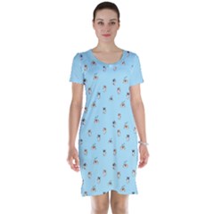 Cute Kawaii Dogs Pattern At Sky Blue Short Sleeve Nightdress by Casemiro