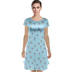 Cute Kawaii Dogs Pattern At Sky Blue Cap Sleeve Nightdress by Casemiro