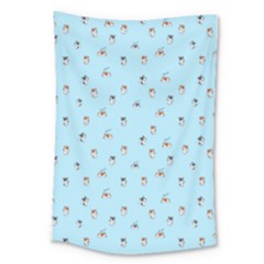 Cute Kawaii Dogs Pattern At Sky Blue Large Tapestry by Casemiro