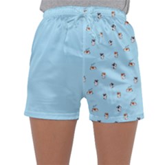 Cute Kawaii Dogs Pattern At Sky Blue Sleepwear Shorts by Casemiro