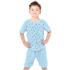 Cute Kawaii Dogs Pattern At Sky Blue Kids  Tee And Shorts Set by Casemiro