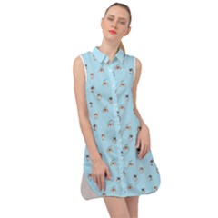 Cute Kawaii Dogs Pattern At Sky Blue Sleeveless Shirt Dress by Casemiro