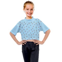 Cute Kawaii dogs pattern at sky blue Kids Mock Neck Tee