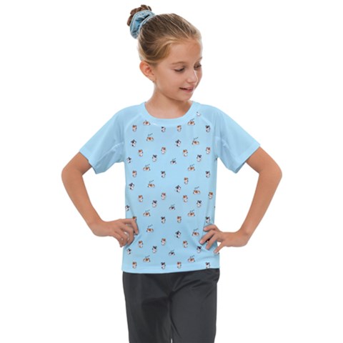 Cute Kawaii Dogs Pattern At Sky Blue Kids  Mesh Piece Tee by Casemiro