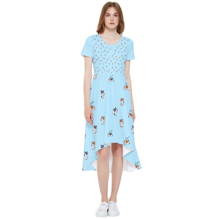 Cute Kawaii dogs pattern at sky blue High Low Boho Dress