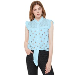 Cute Kawaii Dogs Pattern At Sky Blue Frill Detail Shirt by Casemiro