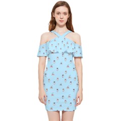 Cute Kawaii Dogs Pattern At Sky Blue Shoulder Frill Bodycon Summer Dress by Casemiro