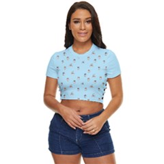 Cute Kawaii Dogs Pattern At Sky Blue Side Button Cropped Tee by Casemiro