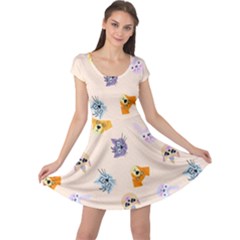 Funny Animal Faces With Glasses Cat Dog Hare Cap Sleeve Dress by SychEva