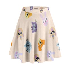 Funny Animal Faces With Glasses Cat Dog Hare High Waist Skirt by SychEva