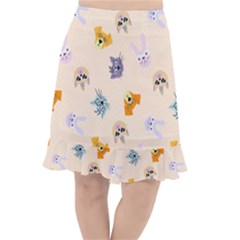 Funny Animal Faces With Glasses Cat Dog Hare Fishtail Chiffon Skirt by SychEva