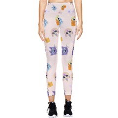 Funny Animal Faces With Glasses Cat Dog Hare Pocket Leggings  by SychEva