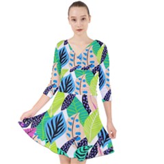 Colorfull Quarter Sleeve Front Wrap Dress by Sparkle