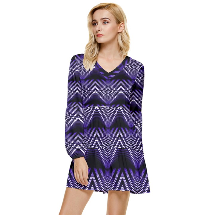 Digital Waves Tiered Long Sleeve Mini Dress