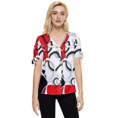 Modern Art Bow Sleeve Button Up Top