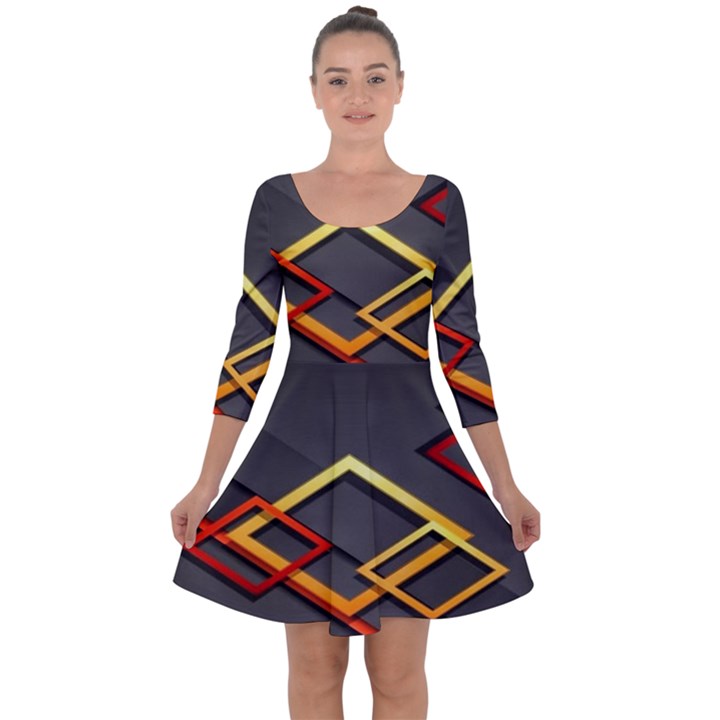 Modern Geometry Quarter Sleeve Skater Dress