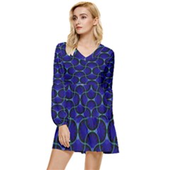 Abstract Geo Tiered Long Sleeve Mini Dress