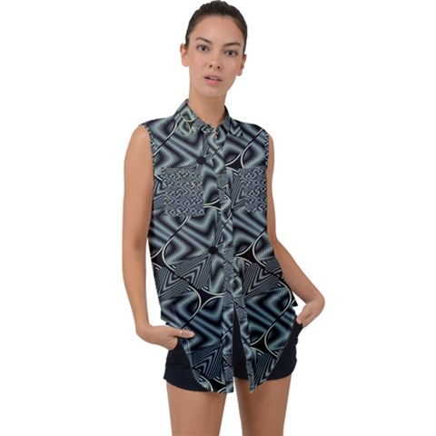 Modern Illusion Sleeveless Chiffon Button Shirt by Sparkle