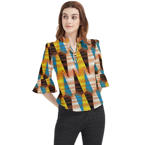 Digital Tringles Loose Horn Sleeve Chiffon Blouse by Sparkle