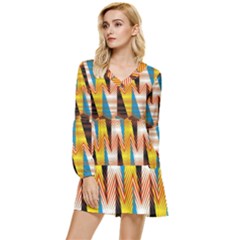 Digital Tringles Tiered Long Sleeve Mini Dress by Sparkle