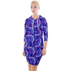 Digital Waves Quarter Sleeve Hood Bodycon Dress