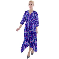 Digital Waves Quarter Sleeve Wrap Front Maxi Dress by Sparkle