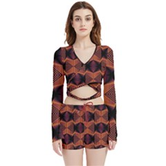 Digital Diamonds Velvet Wrap Crop Top And Shorts Set