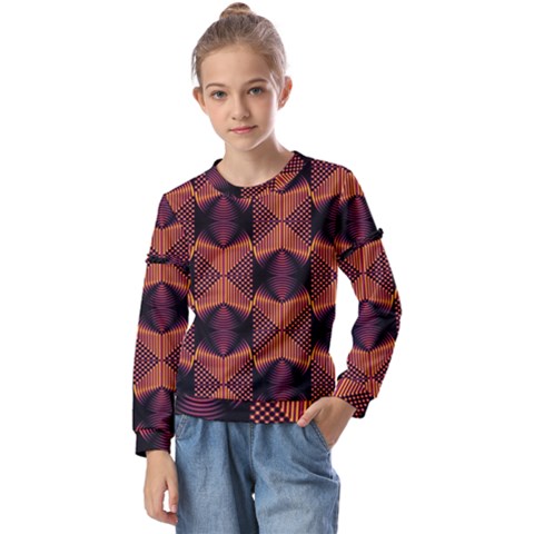 Digital Diamonds Kids  Long Sleeve Tee With Frill  by Sparkle