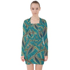 Digital Springs V-neck Bodycon Long Sleeve Dress by Sparkle