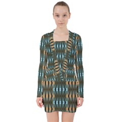 Digital Springs V-neck Bodycon Long Sleeve Dress by Sparkle