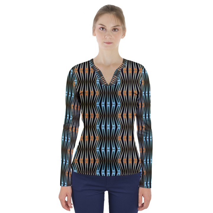 Digital springs V-Neck Long Sleeve Top