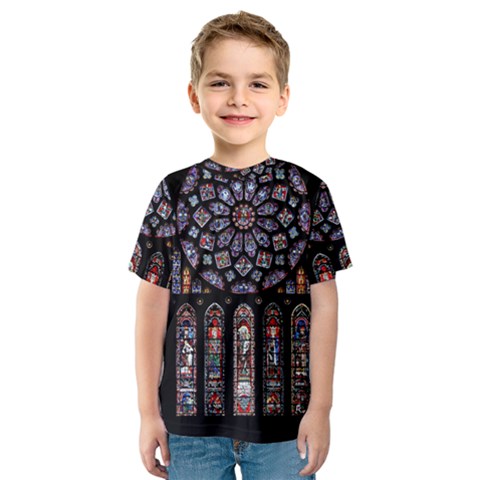 Chartres-cathedral-notre-dame-de-paris-amiens-cath-stained-glass Kids  Sport Mesh Tee by Sudhe