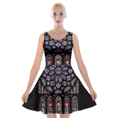 Chartres-cathedral-notre-dame-de-paris-amiens-cath-stained-glass Velvet Skater Dress by Sudhe