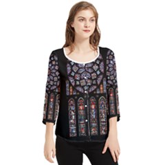 Chartres-cathedral-notre-dame-de-paris-amiens-cath-stained-glass Chiffon Quarter Sleeve Blouse by Sudhe