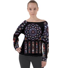 Chartres-cathedral-notre-dame-de-paris-amiens-cath-stained-glass Off Shoulder Long Sleeve Velour Top by Sudhe