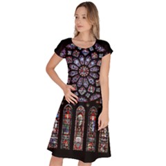 Chartres-cathedral-notre-dame-de-paris-amiens-cath-stained-glass Classic Short Sleeve Dress by Sudhe