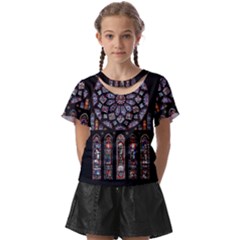 Chartres-cathedral-notre-dame-de-paris-amiens-cath-stained-glass Kids  Front Cut Tee by Sudhe